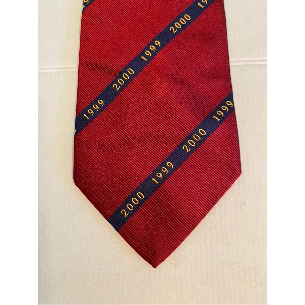 Prochownick Men Red Millennium 1999 2000 Commemorative Silk Tie Navy Gold Stripe